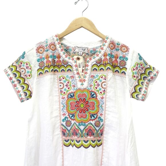 NWT Johnny Was Tamia Boho Drape Top Size XS White Embroidered Bohemian Tunic NEW - Picture 6 of 16